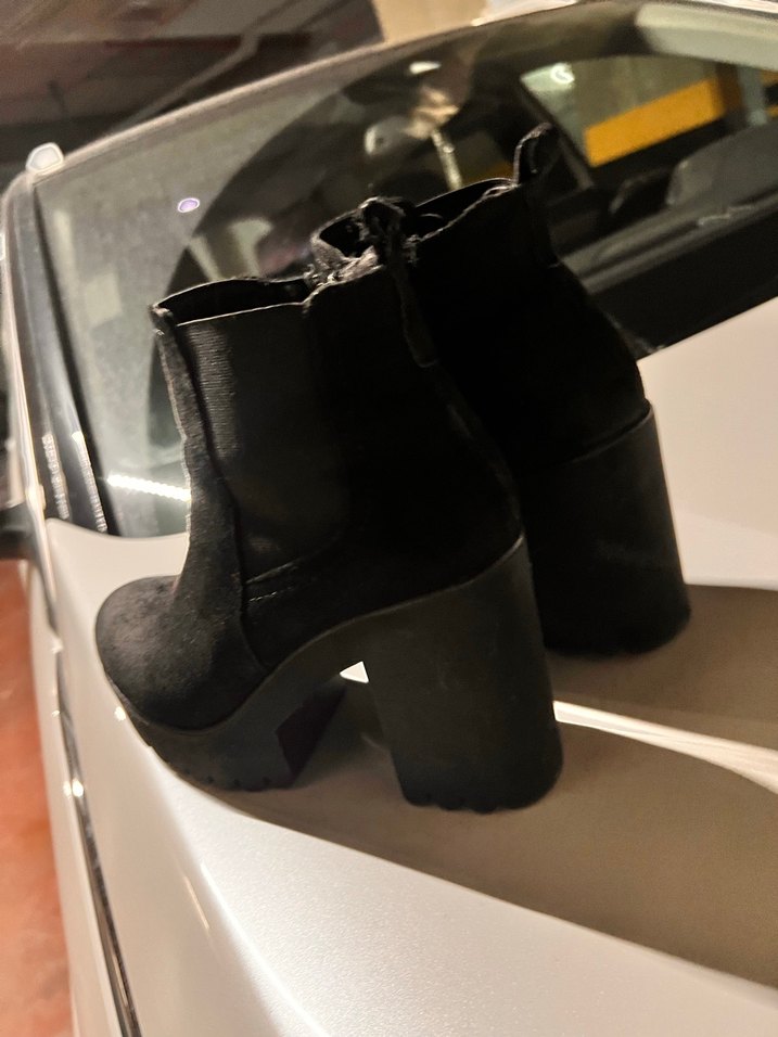 Siyah süet  Kadın Topuklu Goth Bot..yandan fermuarlı - Görsel 5