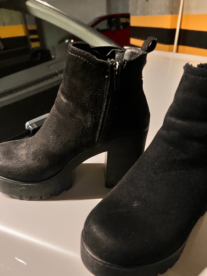 Siyah süet  Kadın Topuklu Goth Bot..yandan fermuarlı - Görsel 4