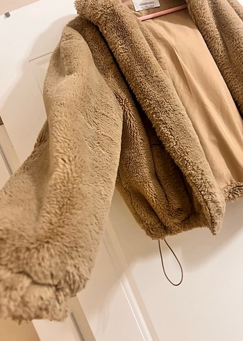 Bej Peluş kapşonlu Kadın Ceket - Görsel 4
