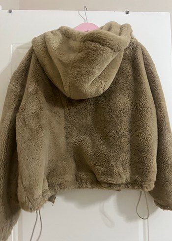 Bej Peluş kapşonlu Kadın Ceket - Görsel 5