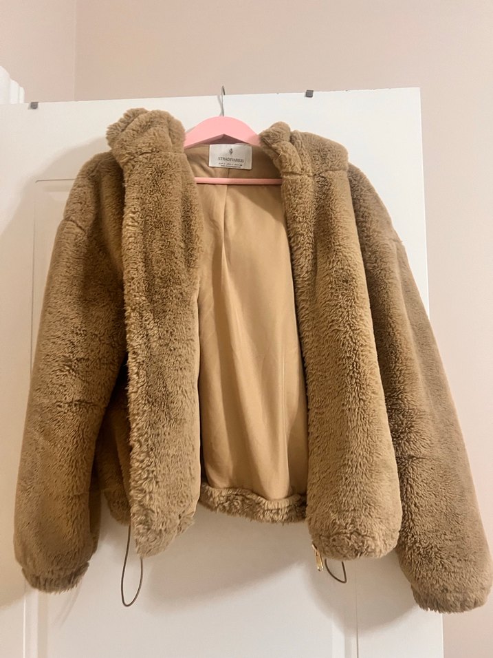 Bej Peluş kapşonlu Kadın Ceket - Görsel 2