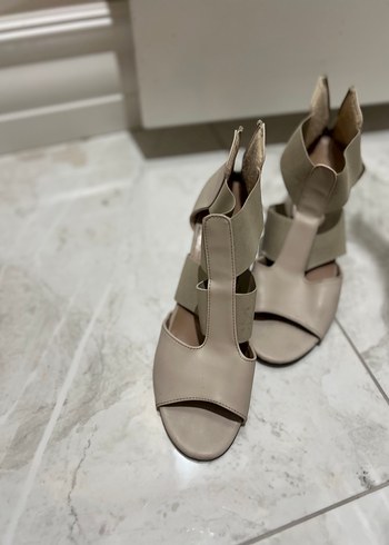 Bej Kadın Blok Topuklu Akşam Ayakkabısı - Görsel 3