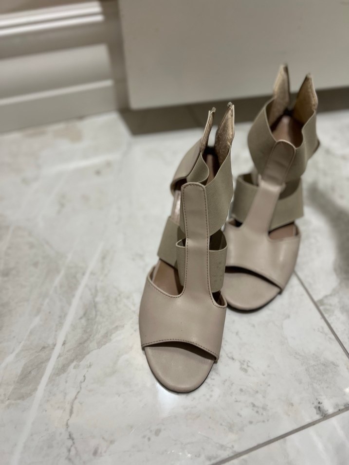 Bej Kadın Blok Topuklu Akşam Ayakkabısı - Görsel 3