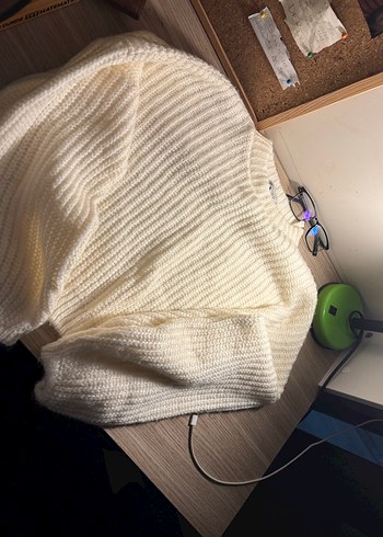 Beyaz Düz Örgü Kadın Kazak - Görsel 2