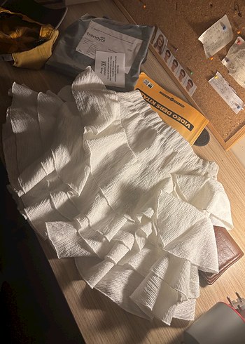 Kadın Beyaz Mini Keten Etek fırfırlı - Görsel 3