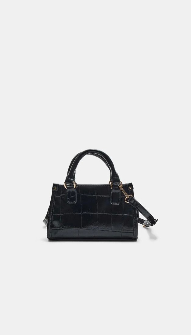 Siyah Parlak Yılan Desenli Kadın Deri Çanta - Görsel 3