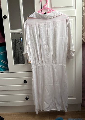 Zara Beyaz V Yakalı Midi elbise