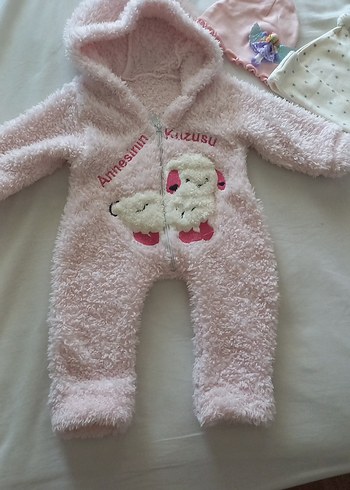 Kapüşonlu, Nakışlı Pembe Bebek Kız Tulumu2.berr