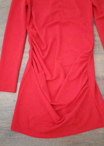 Zara zara Kırmızı Uzun Kollu Drapeli Midi Elbise