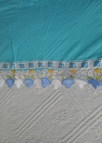 mavi Kenarlı Beyaz Düz Yatak Örtüsü - Görsel 7