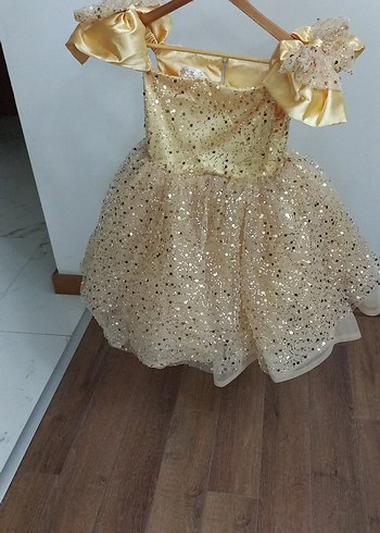 kabarik payetli Simli Gold Bohem Kız Çocuk Elbisesi