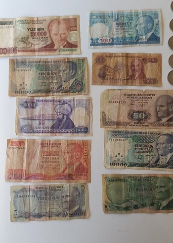 Çeşitli Eski Türk Lirası Banknot ve Madeni Paralar