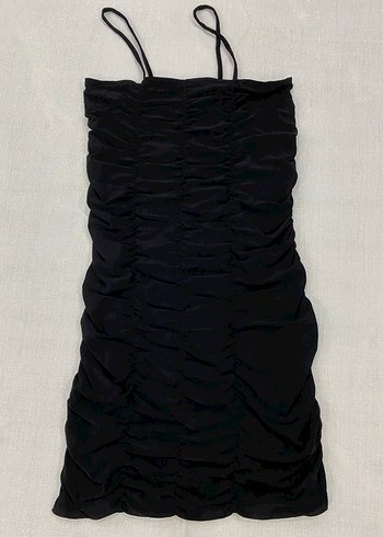 Siyah Pilili Straplez Mini Elbise - Görsel 7