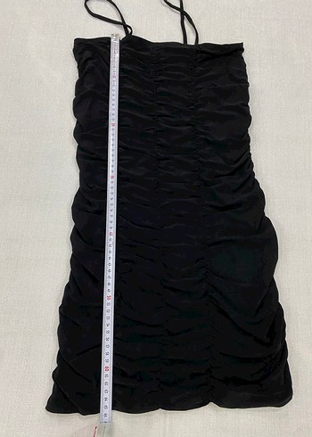 Siyah Pilili Straplez Mini Elbise - Görsel 5