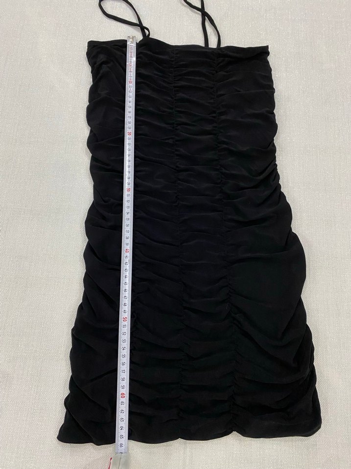 Siyah Pilili Straplez Mini Elbise - Görsel 5