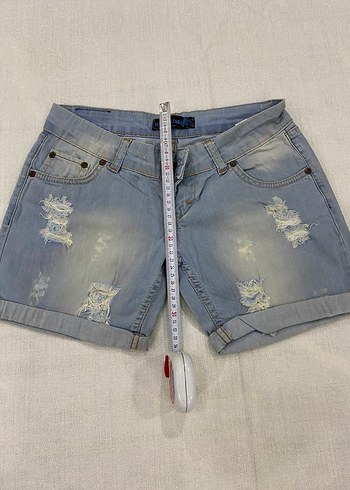 Mavi Bağcıklı Kadın Mini  Şort - Görsel 5