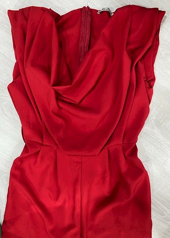 Kemerli Kırmızı Midi Tulum - Görsel 7