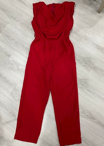 Kemerli Kırmızı Midi Tulum - Görsel 4