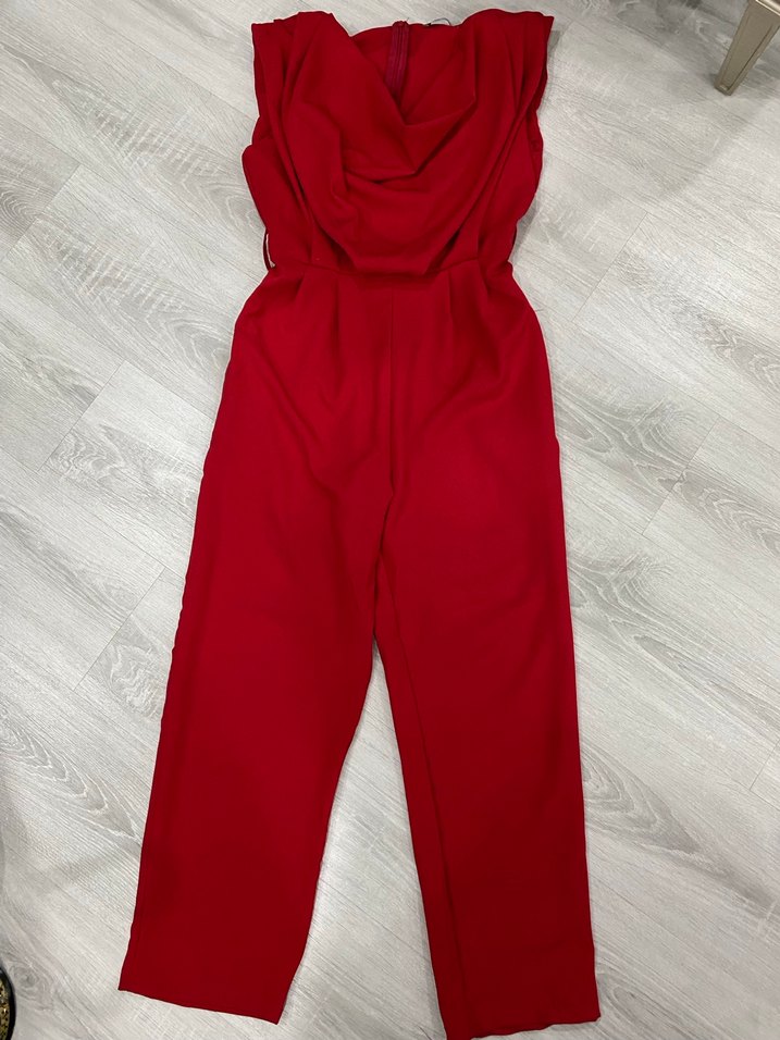 Kemerli Kırmızı Midi Tulum - Görsel 4