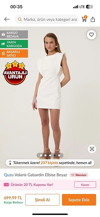 Beyaz mini elbise