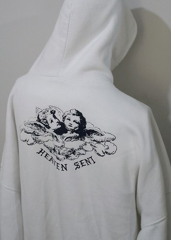 m Beden Sırtı Melek Baskı Kapüşonlu Ceket Sweat