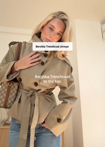 Bershka Bej Midi Trençkot muadili
