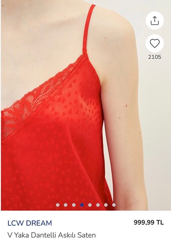 l Beden LCW DREAM Kırmızı Dantelli Askılı Saten Pijama