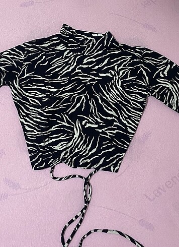 s Beden zebra desen ipli uzun kollu crop top