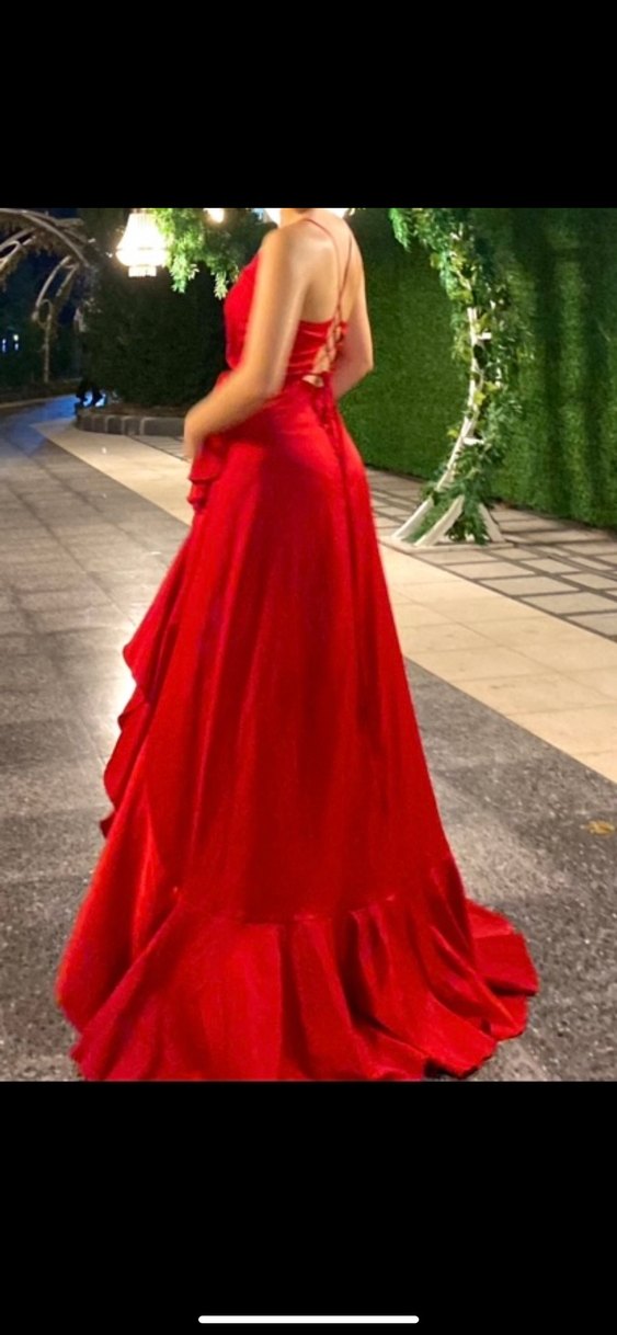 Uzun Kırmızı Drapeli Kadın Abiye - Görsel 2