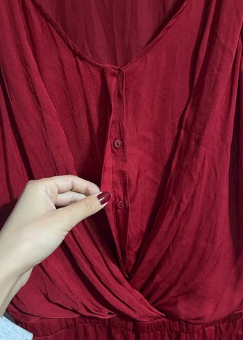 Kırmızı Kolsuz Midi Tulum - Görsel 3