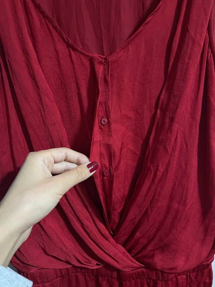 Kırmızı Kolsuz Midi  Tulum - Görsel 3