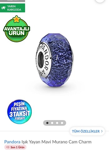 Pandora Işık Yayan Mavi Murano Cam Charm