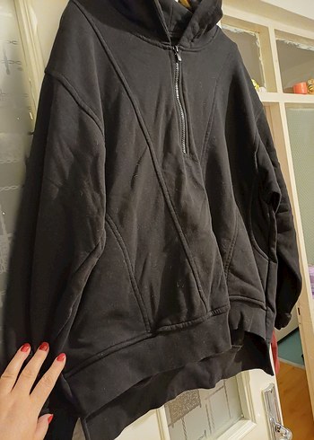 Yarım Fermuarlı Siyah Kadın Sweatshirt