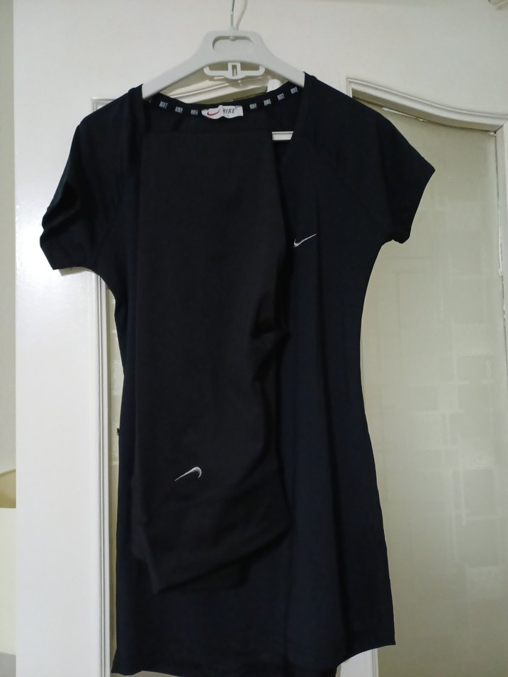 Antrasit fitness tayt veTişörtü, Kısa Kollu, Dar Kesim - Görsel 2