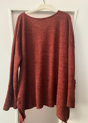 Kırmızı V Yaka Örgü Kadın Kazak - Görsel 2