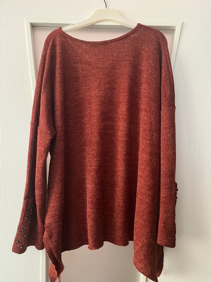 Kırmızı V Yaka Örgü Kadın Kazak - Görsel 2