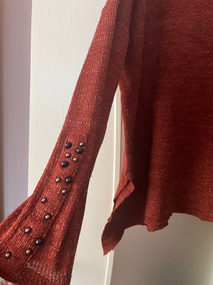 Kırmızı V Yaka Örgü Kadın Kazak - Görsel 4