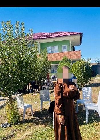 Camel Renkli Midi Uzun Kollu V Yaka Elbise - Görsel 2