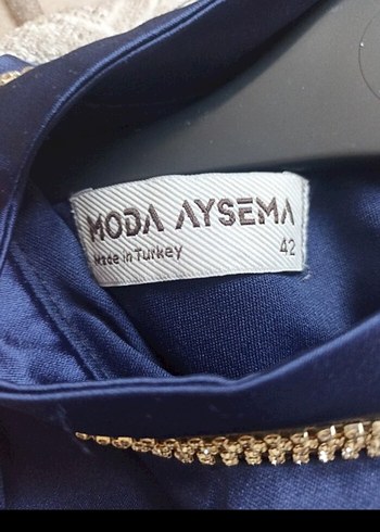 Uzun Lacivert Drapeli Tesettür Abiye Elbise - Görsel 3