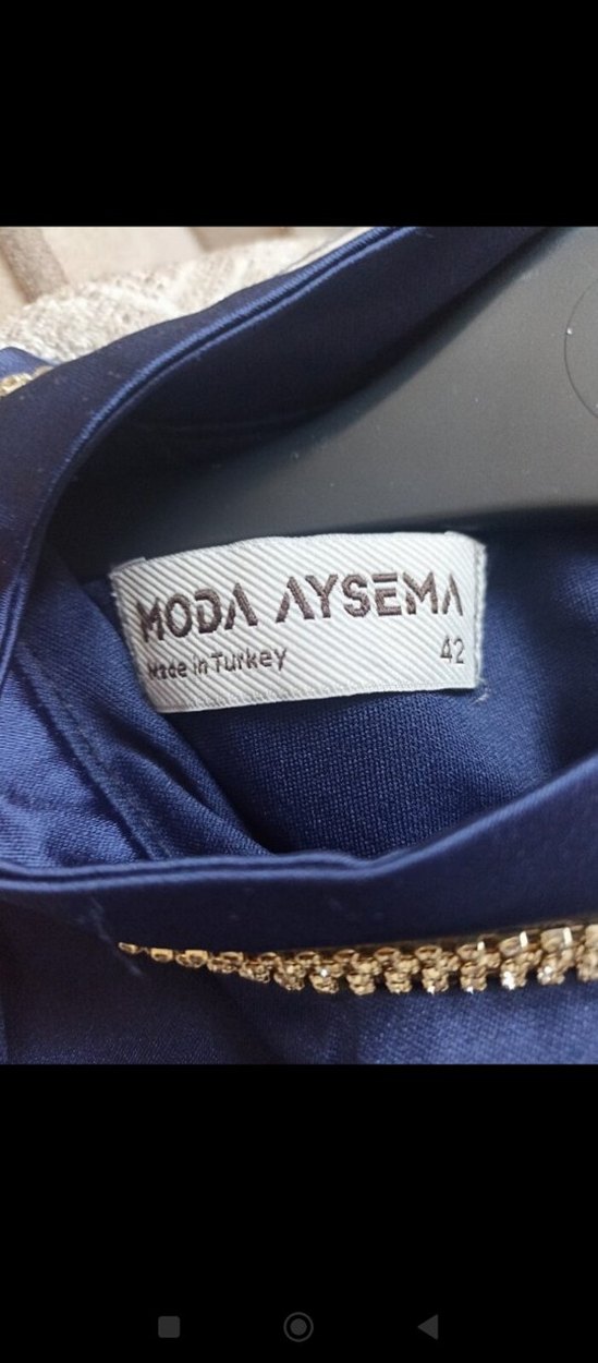 Uzun Lacivert Drapeli Tesettür Abiye Elbise - Görsel 3