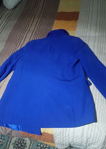 Kadın Mavi Düğmeli Midi Blazer Ceket - Görsel 4