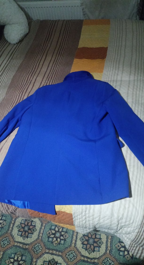 Kadın Mavi Düğmeli Midi Blazer Ceket - Görsel 4