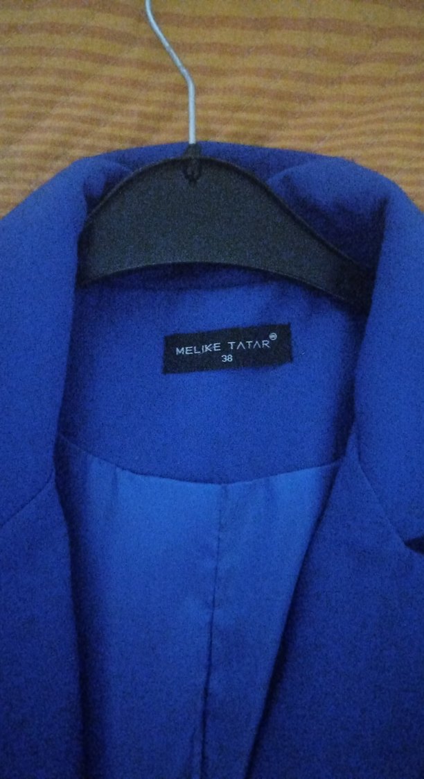 Kadın Mavi Düğmeli Midi Blazer Ceket - Görsel 3