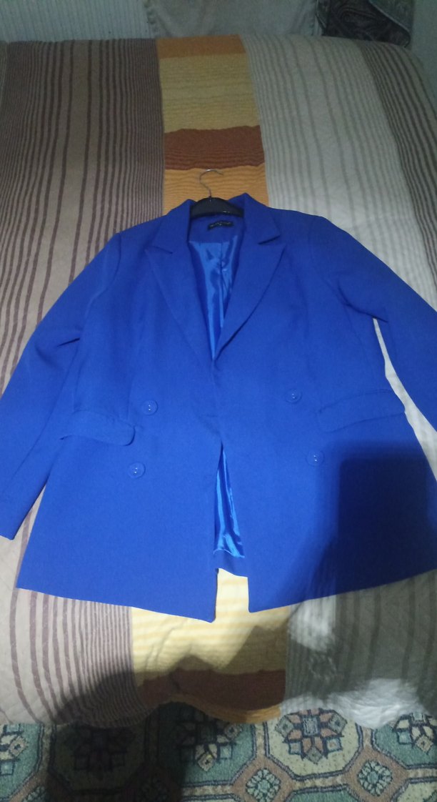 Kadın Mavi Düğmeli Midi Blazer Ceket - Görsel 2