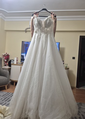 Beyaz Straplez A Kesim Uzun Gelinlik - Görsel 2