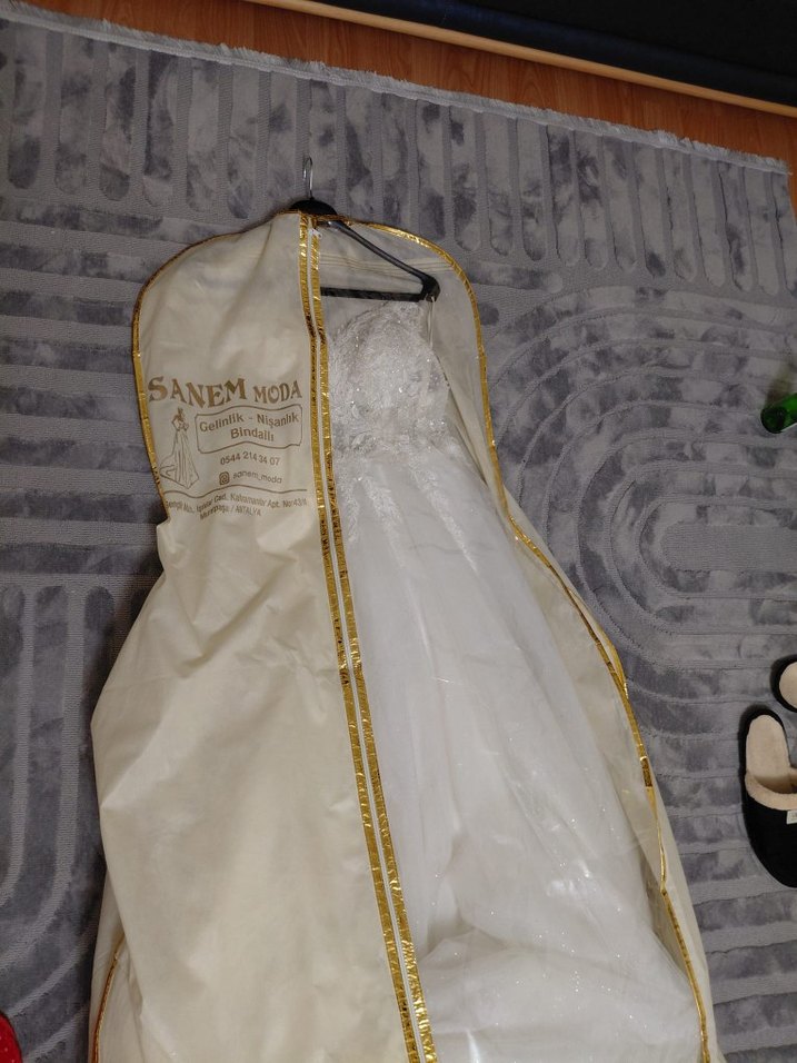 Beyaz Straplez A Kesim Uzun Gelinlik - Görsel 5