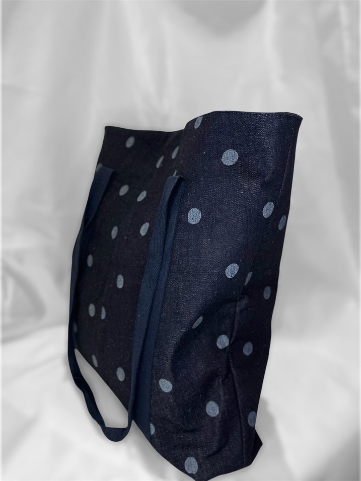 Lacivert Puantiyeli Fermuarlı Denim Çanta - Görsel 2