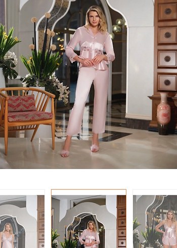 Düğmeli Siyah Saten  Kadın alt üst pijama takımı - Görsel 3