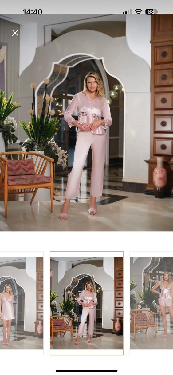 Düğmeli Siyah Saten  Kadın alt üst pijama takımı - Görsel 3