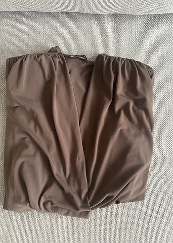 Kahverengi V Yaka Uzun Kollu Drapeli Bluz - Görsel 5